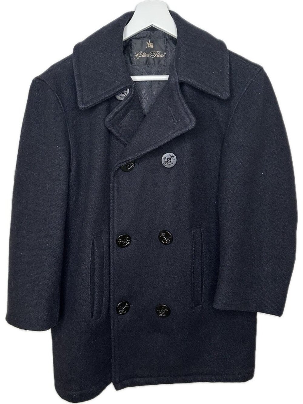 US Navy Golden Fleece Wool Pea Coat Men’s Small Black Double Breasted